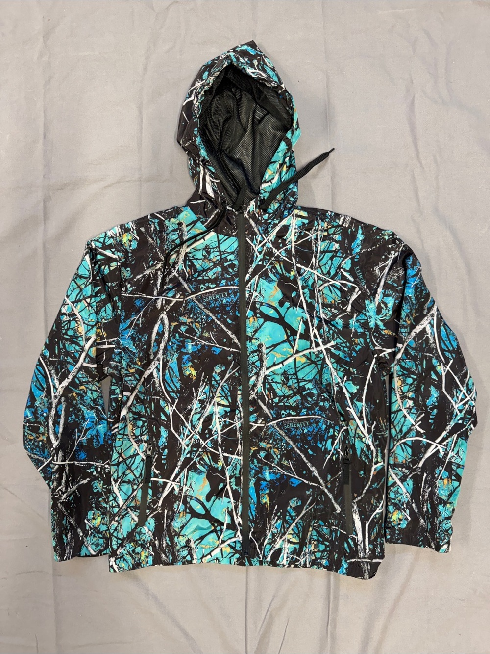 Moon Shine Camo Size L Full Zip Jacket Blue Neon Camouflage Streetwear Urban 016